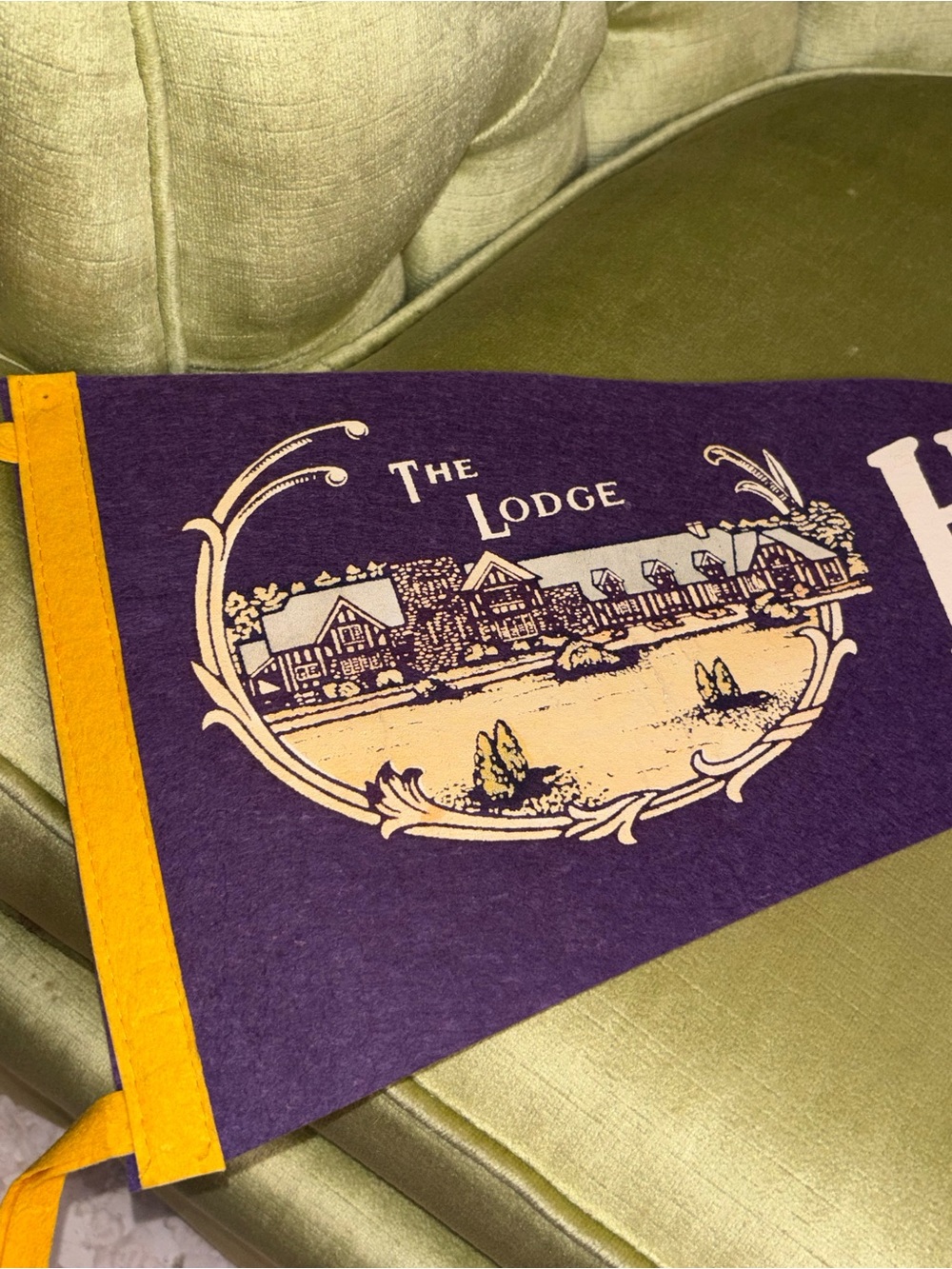 Vintage Antique Howe Caverns Chinese Pagoda Felt Pennant Flag Purple Souvenir - Picture 4 of 5